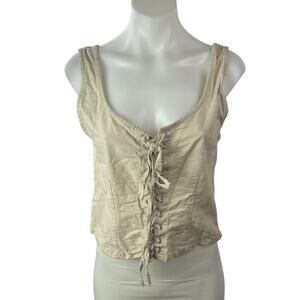 Motel Women's Beige Tan Sleeveless Lace Up Cami Camisole Tank Crop Top Size M